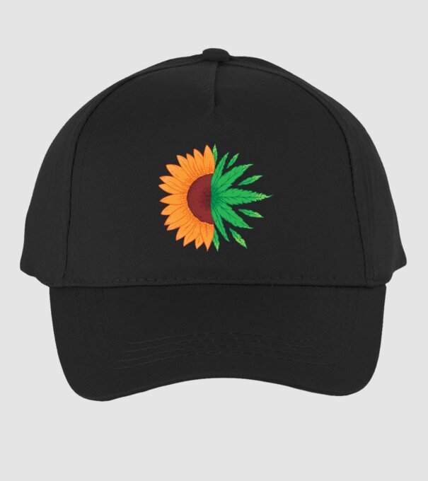 Floarea-soarelui Cannabis model negru pe tricou