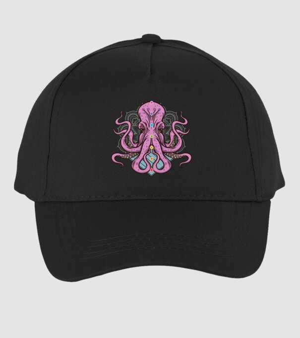 Yoga Octopus model negru pe tricou