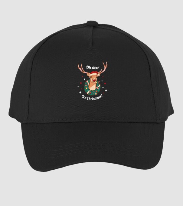 Oh deer, Christmas is here model negru pe tricou