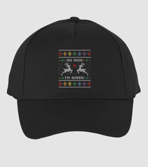 'Oh Deer, I''m Queer Ugly Sweater' model negru pe tricou
