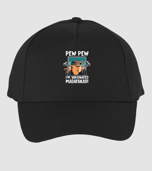 Pew Pew Pew Sunt vaccinat Madafakas model negru pe tricou