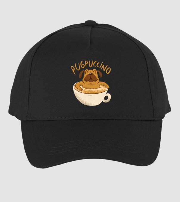 Pugpuccino Capuccino cu Mops model negru pe tricou