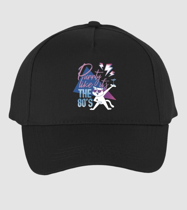 'Purrty Like it''s the 80''s' model negru pe tricou