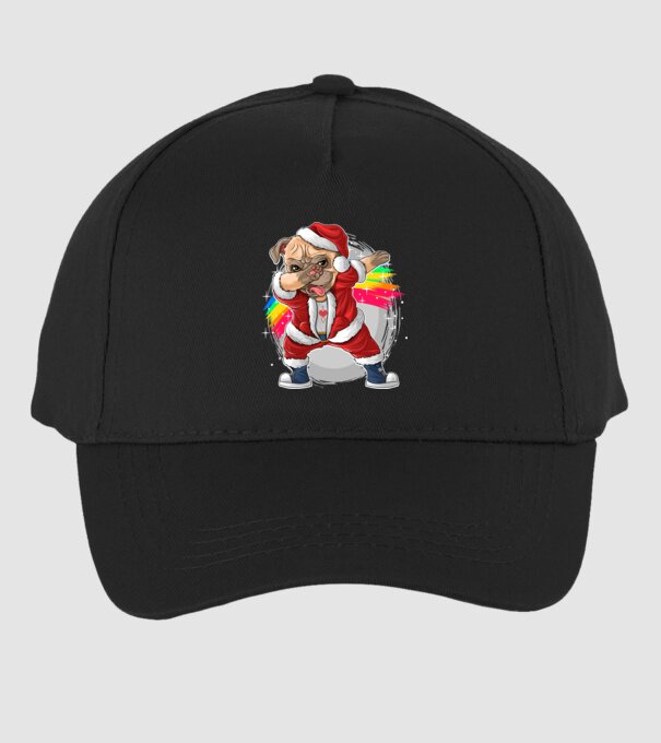 Santa Mops Moș Crăciun model negru pe tricou