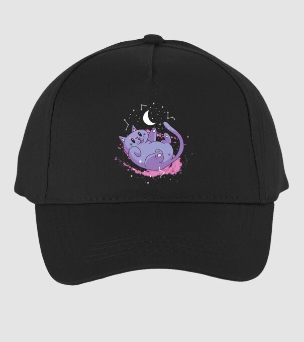 Space Cat - pisică drăguță în spațiu model negru pe tricou