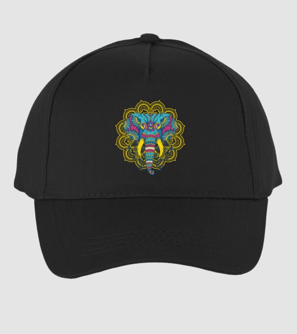 Elefant Mandala Colorat model negru pe tricou