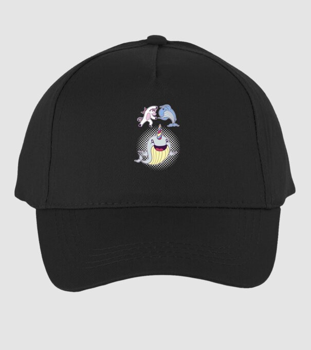 Unicorn Balenă Fuziune - Narval model negru pe tricou