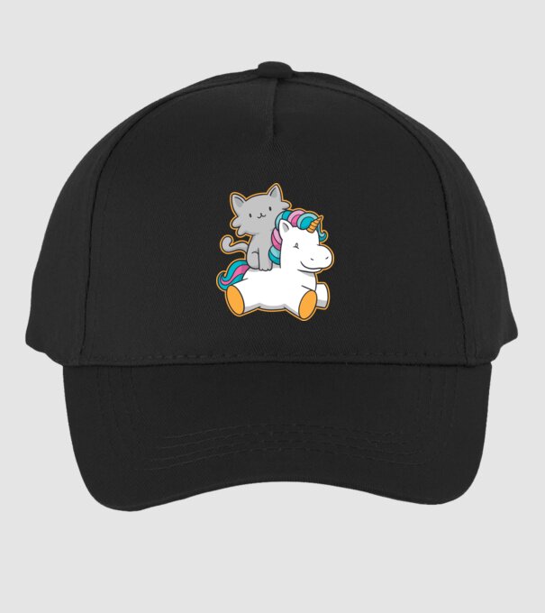 Unicorn Cu pisică model negru pe tricou