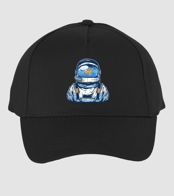 Peștișor auriu Astronaut model negru pe tricou