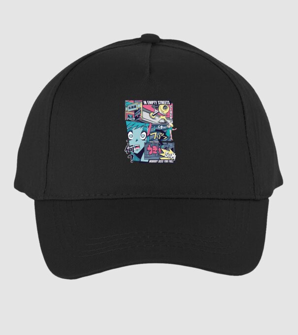 Anime Vaporwave Benzi desenate Skateboard model negru pe tricou