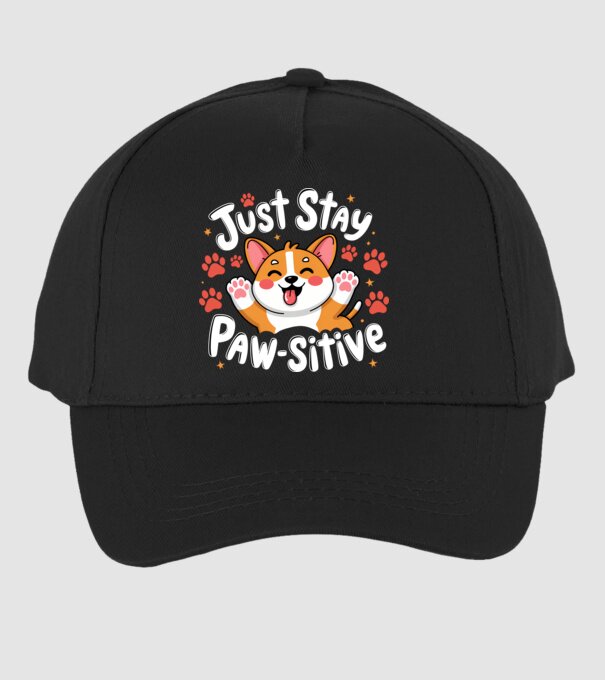 Just Stay Paw-sitive Negru model negru pe tricou