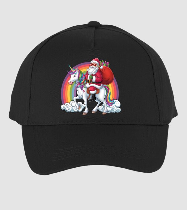Moș Crăciun cool pe un unicorn 2 model negru pe tricou