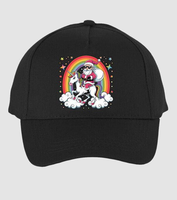 Moș Crăciun cool pe un unicorn model negru pe tricou