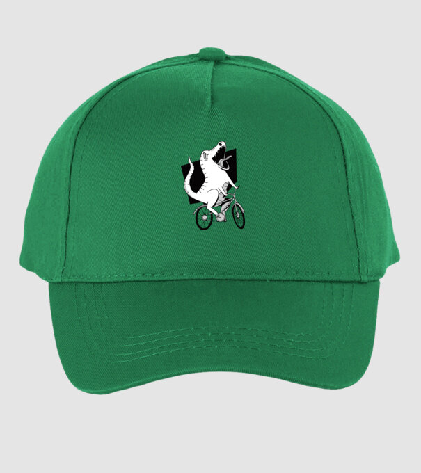 Dinozaur cu bicicletă model verde pe tricou