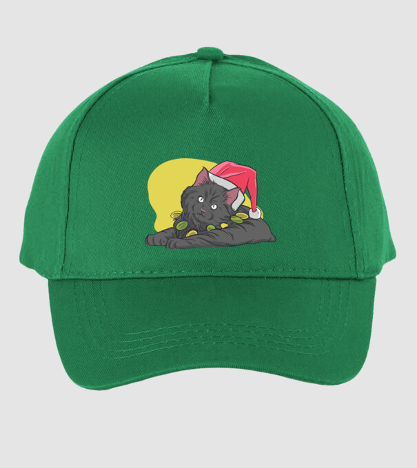 Pisică de Crăciun model verde pe tricou