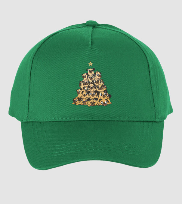 pom de Crăciun cu cățel (mops) model verde pe tricou