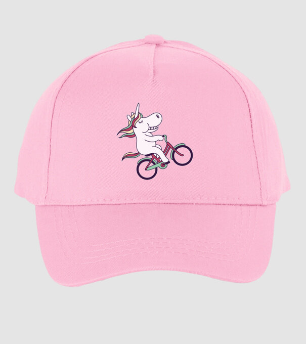 unicorn cu bicicletă model roz deschis pe tricou