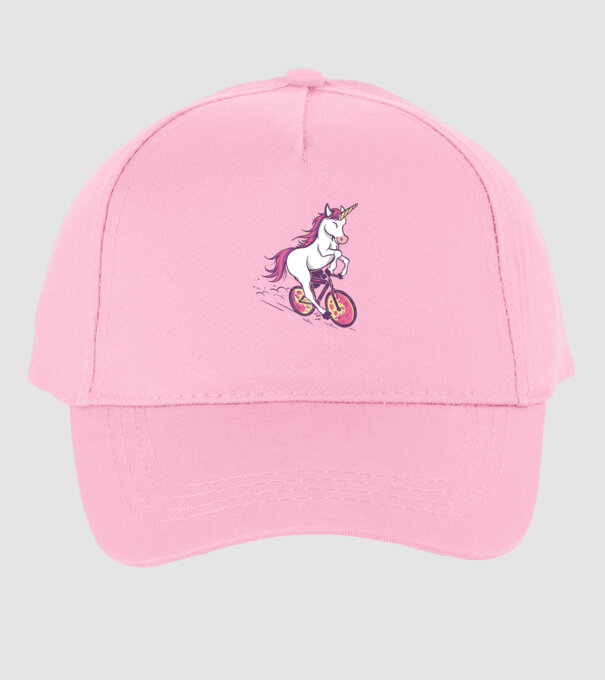 unicorn cu bicicletă model roz deschis pe tricou