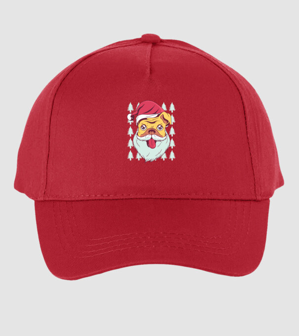 Tricou Crăciun Mops model roșu pe tricou
