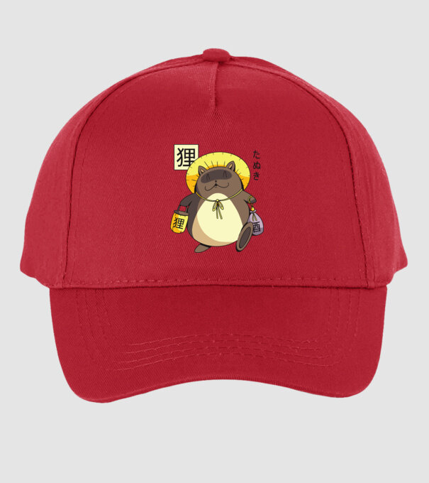 Tanuki Yokai model roșu pe tricou