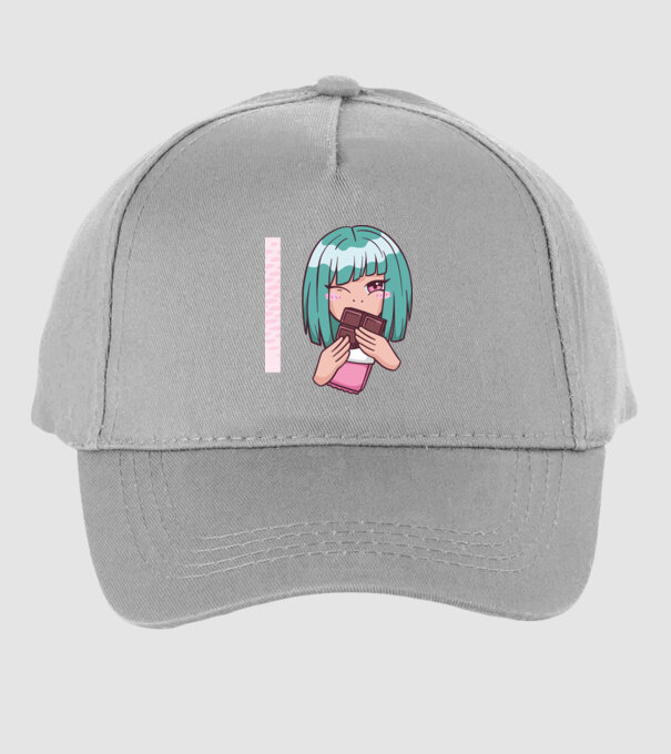 Anime fată cu ciocolată model gri pe tricou