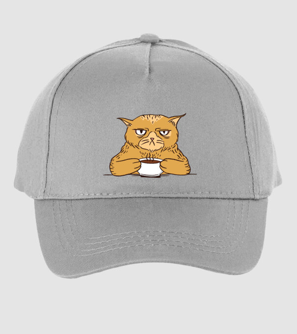 Grumpy Cat - Pisică supărată cu cafea model gri pe tricou