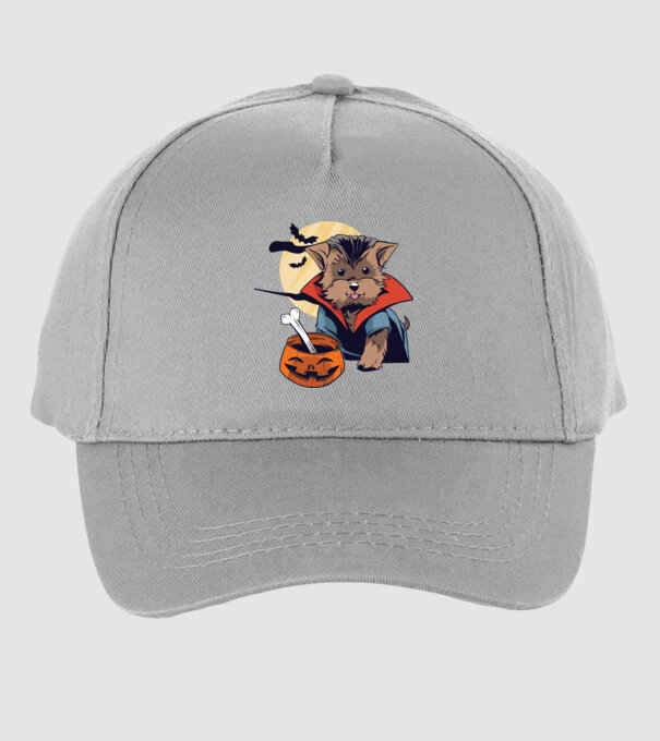 Vampir Yorkie Halloween model gri pe tricou