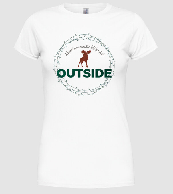Adventure awaits model alb pe tricou