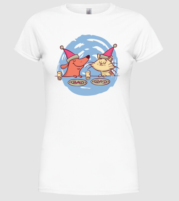Petrecere de Crăciun animale model alb pe tricou