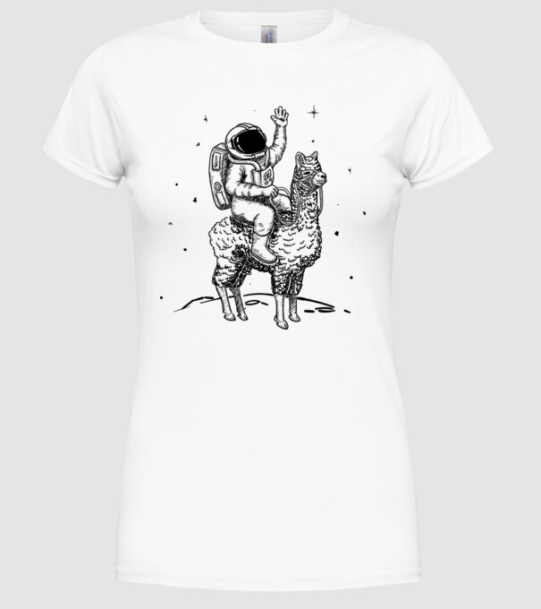 Alpaca Astronaut model alb pe tricou