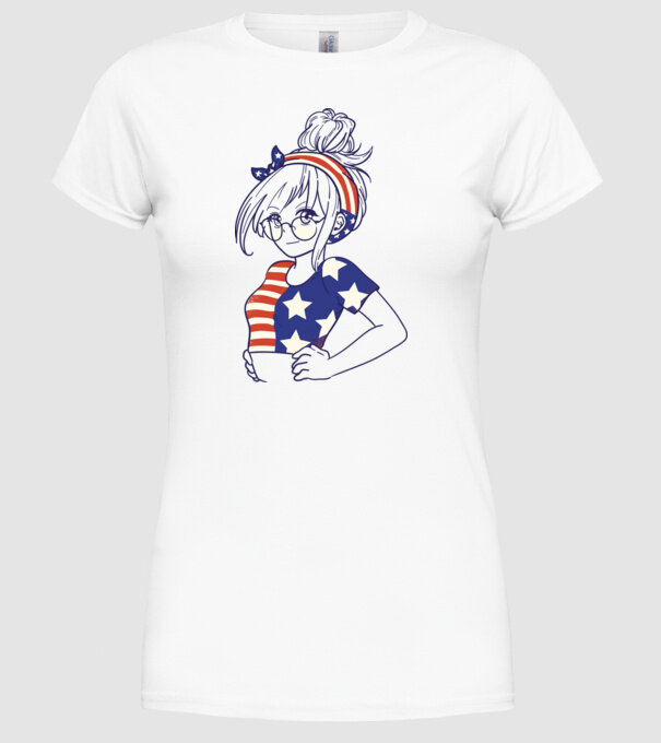 fată Americană Anime model alb pe tricou