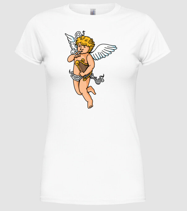 Înger cu Țigaretă model alb pe tricou