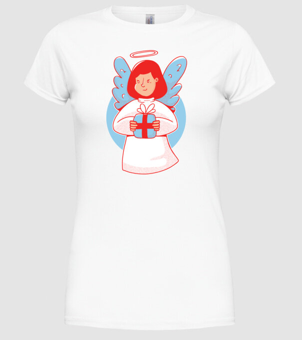 Înger cu un cadou model alb pe tricou