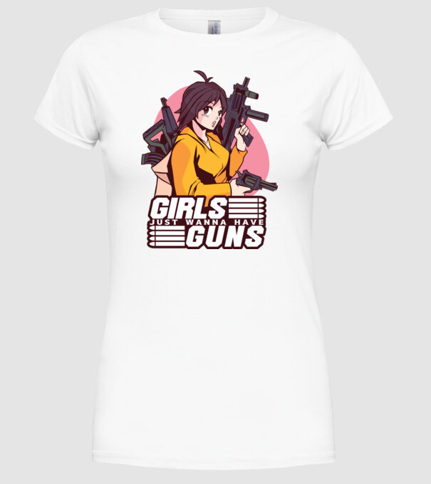 Anime fată cu armă model alb pe tricou