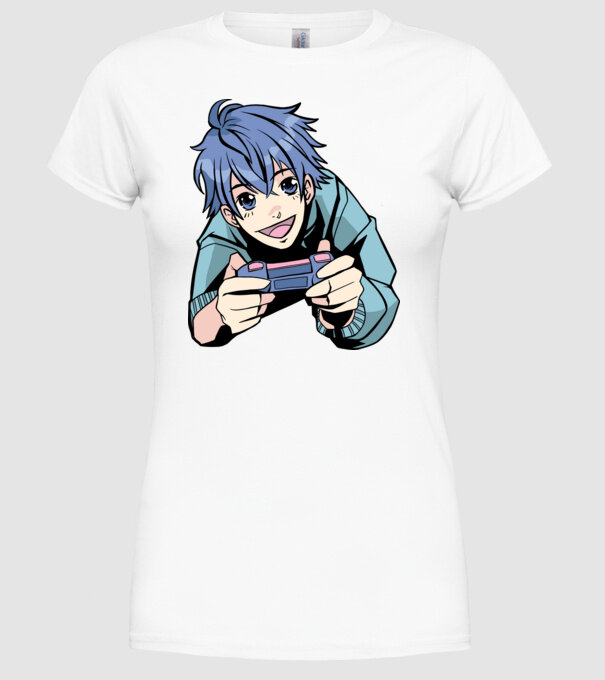 Anime băiat Gamer model alb pe tricou