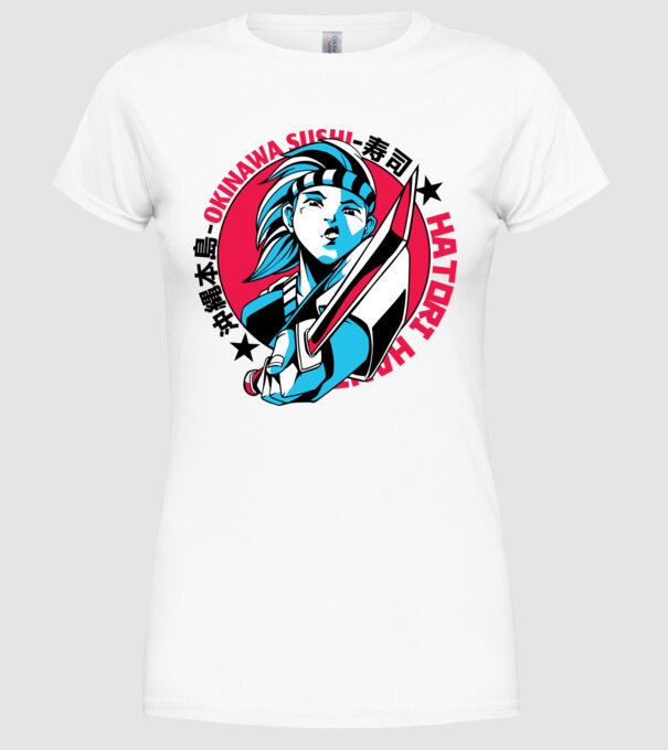Fată Anime cu sabie model alb pe tricou
