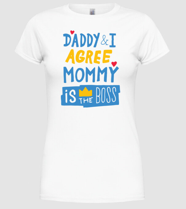 Mama e șefa model alb pe tricou