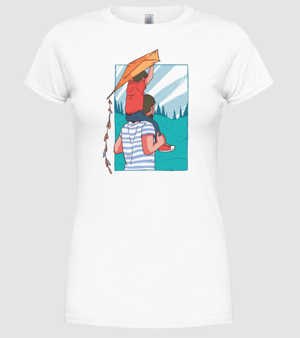 Tată-fiu înălțarea zmeului model alb pe tricou