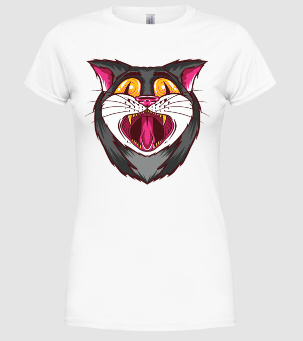 Pisică care cască model alb pe tricou