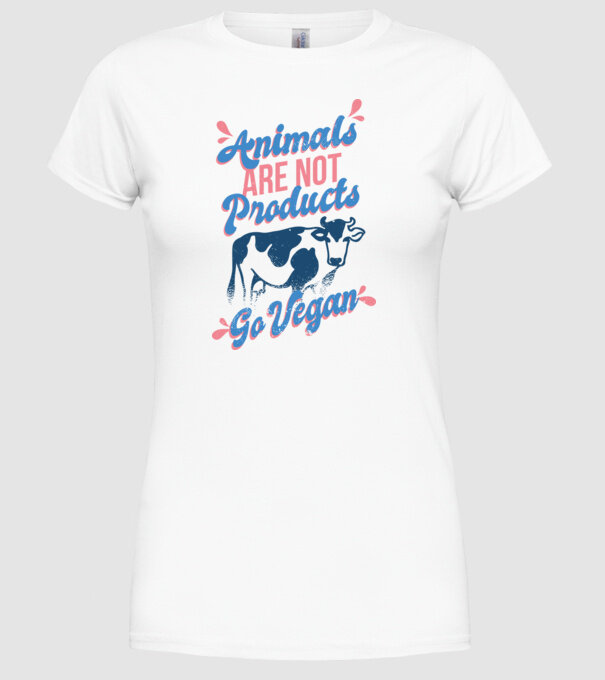 Animalele nu sunt produse, fii vegan tricou model alb pe tricou