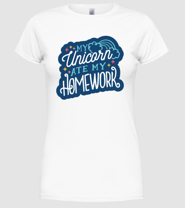 Unicornul meu mi-a mâncat tema de casă model alb pe tricou