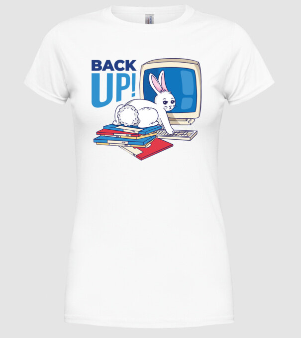 Back up bunny model alb pe tricou