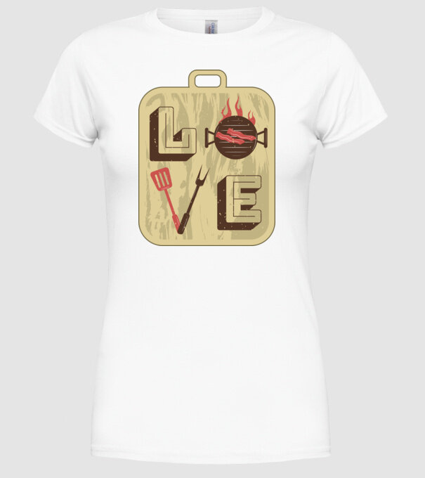 Dragoste BBQ model alb pe tricou