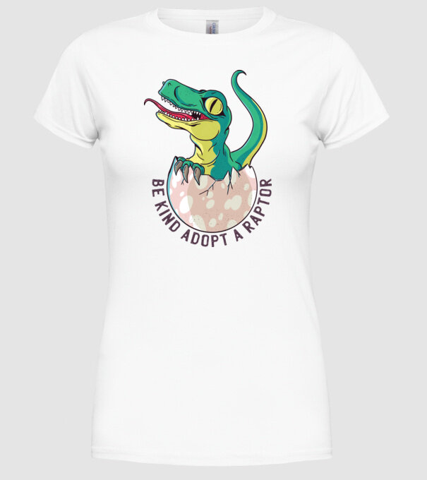 Be kind adopt a Raptor tricou cu dinozaur model alb pe tricou