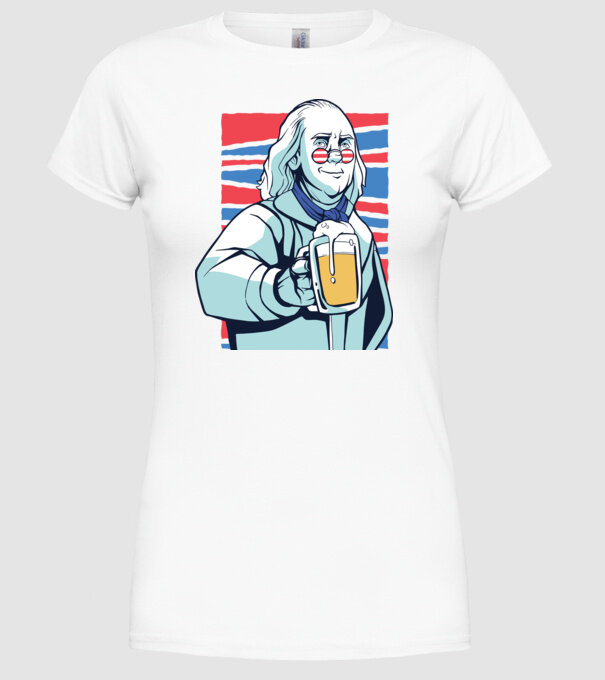 Benjamin Franklin Beer model alb pe tricou