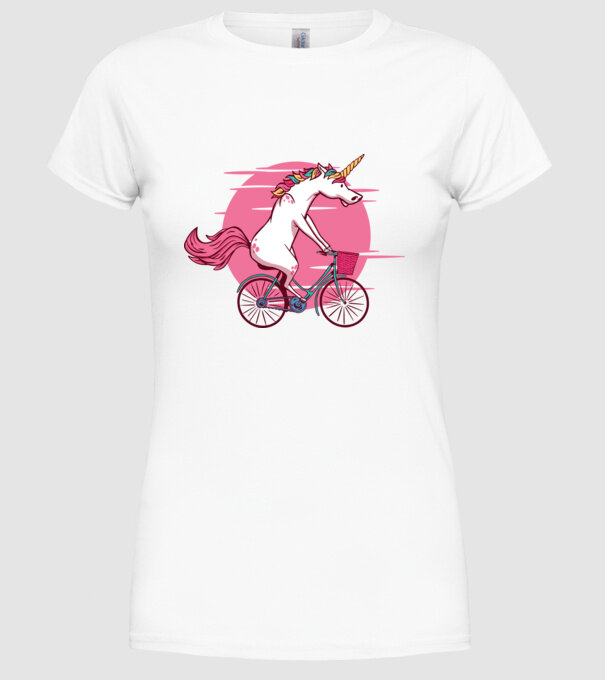 Unicorn cu bicicletă model alb pe tricou
