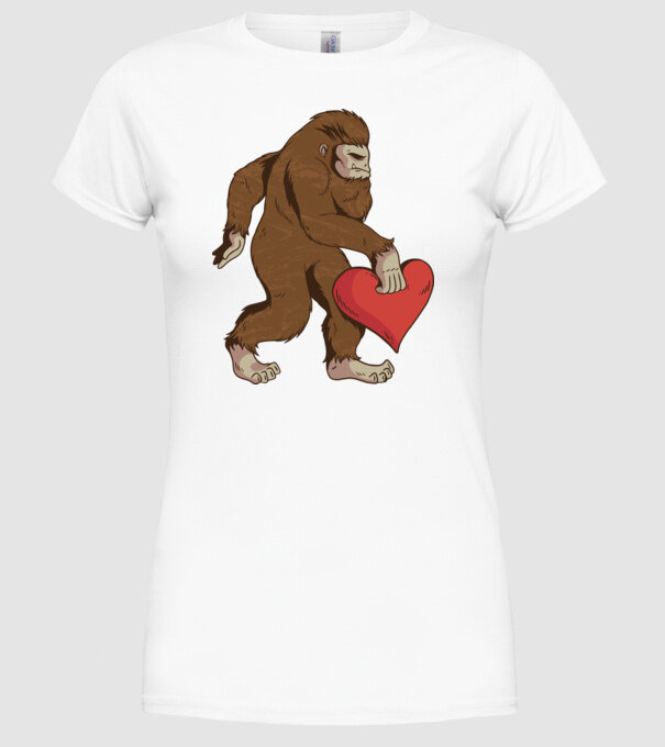 Bigfoot Yeti cu inimă model alb pe tricou