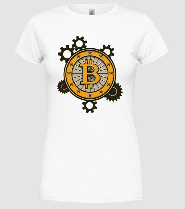 Mecanică Bitcoin model alb pe tricou