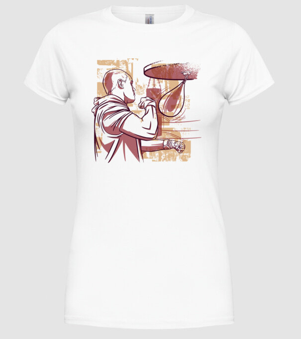 Pugilist model alb pe tricou