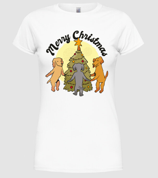 Crăciun fericit cu câine model alb pe tricou